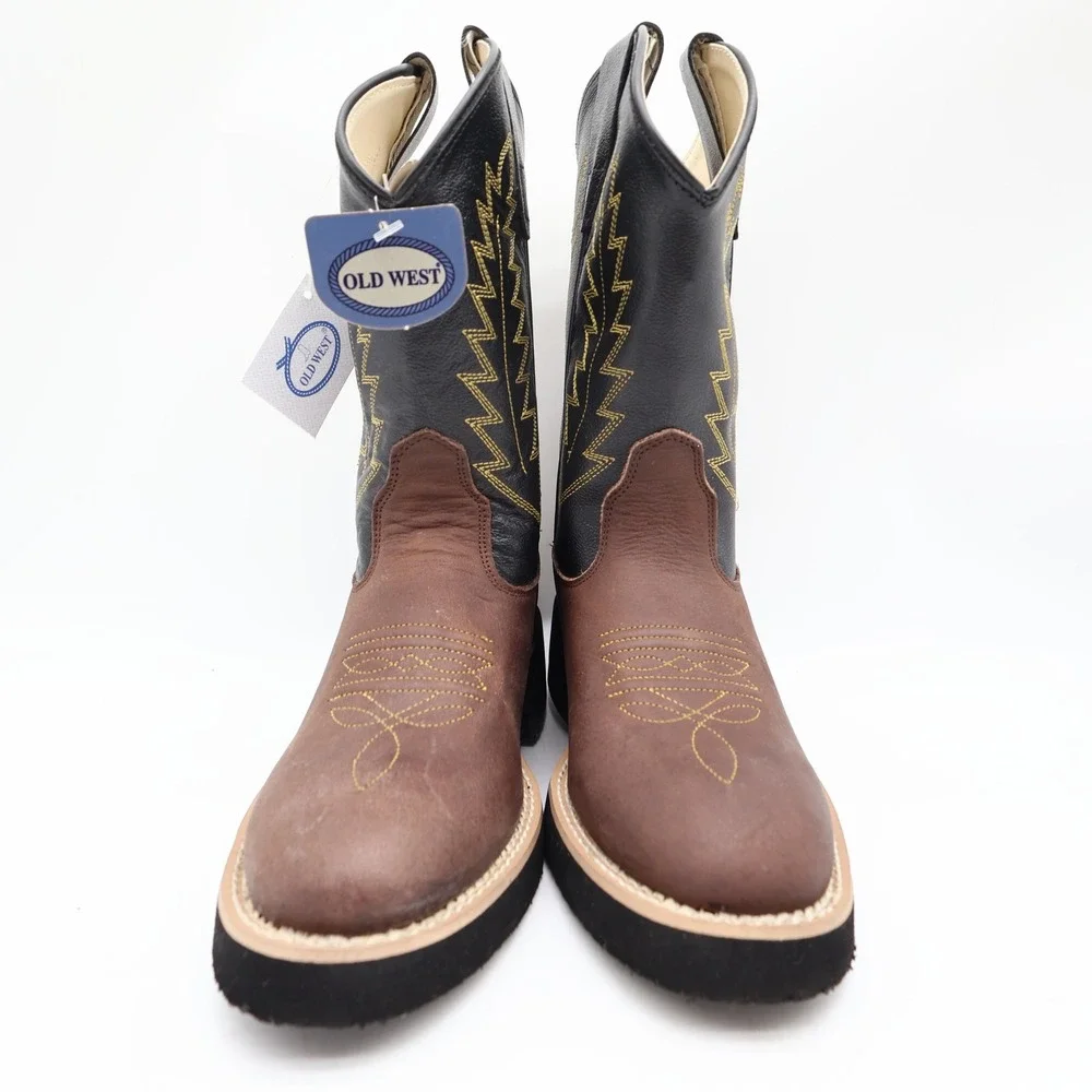 Old West 1606 Western Cowboy Boots Kids Size 1.5 Brown Black Leather NWT
